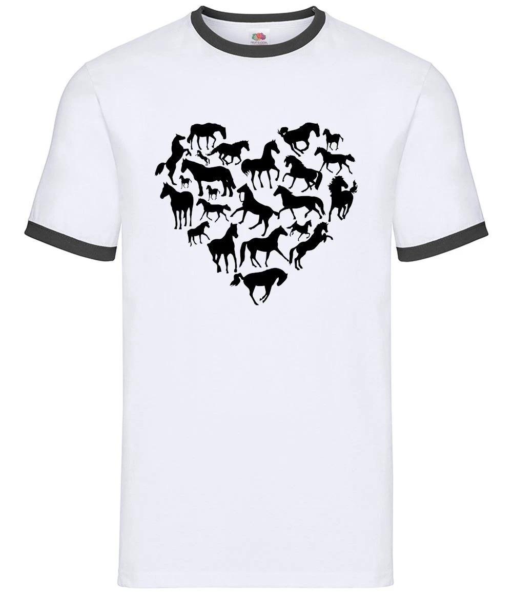 Love Heart Horse - Mens Ringer - Horses Pony Animal L
