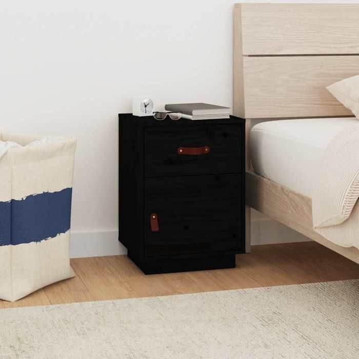 VidaXL Bedside Table Black 40x34x55 Cm Solid Pine Wood 818313