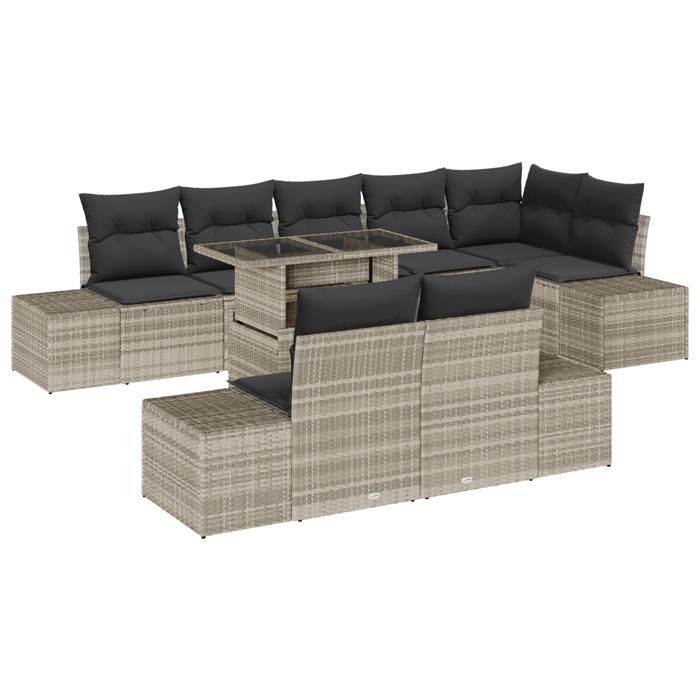 VidaXL Ensemble de canapé de jardin de 9 pièces avec coussins en poly rattan gris clair 3349208