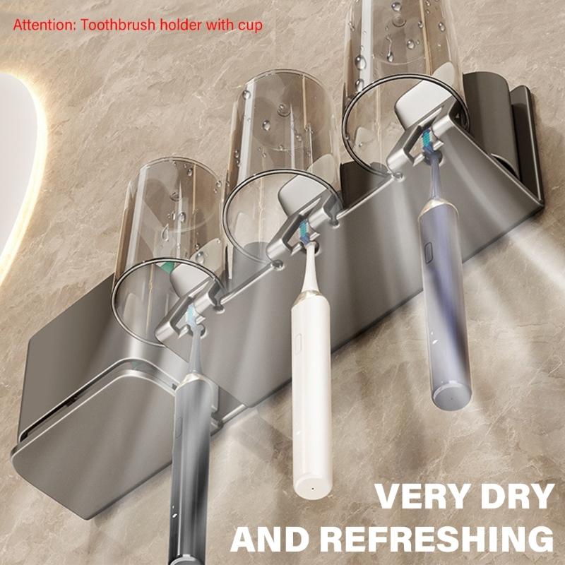 Aluminum Electric Toothbrush Rack with 2 Cups Space Saving & Easy Installs Toothbrush & Cup Holder Not Drilling Required