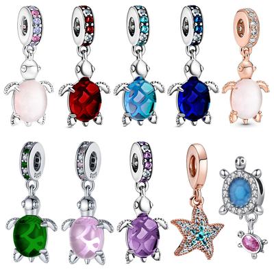 Ocean Wind Copper Red&Pink&Purple&Blue&Green Crystal Turtle Starfis Fit Diy Bracelet Gift Jewelry