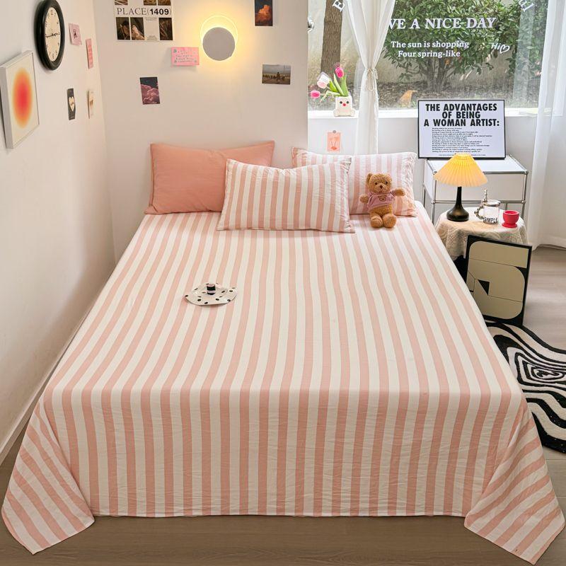Skin Friendly and Comfortable Washed Cotton Striped Series Single Bed Sheet for Home Use, Double Student Dormitory, Single Bed Sheet