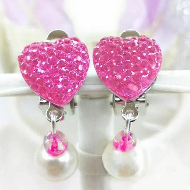 Cute Girls Children's Ear Clip Earrings Princess No Ear Hole Earrings Shining Diamond Earrings Pendant Ear Jewelry Accessories