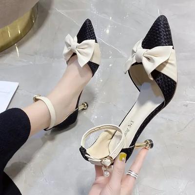 Fashion New Pointed Toe Stiletto Bowknot Pearl Fashion Sandals Summer New Sexy Elegant Party Banquet High Heels Shoes for Women