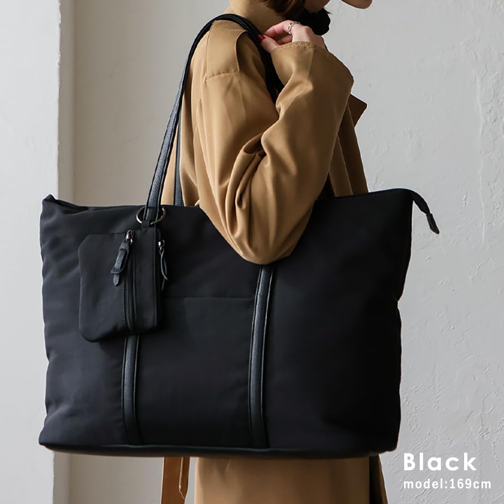 VITAFELICE Nylon Large Tote Bag with Women's Pouch, Sib-20066z (Black)