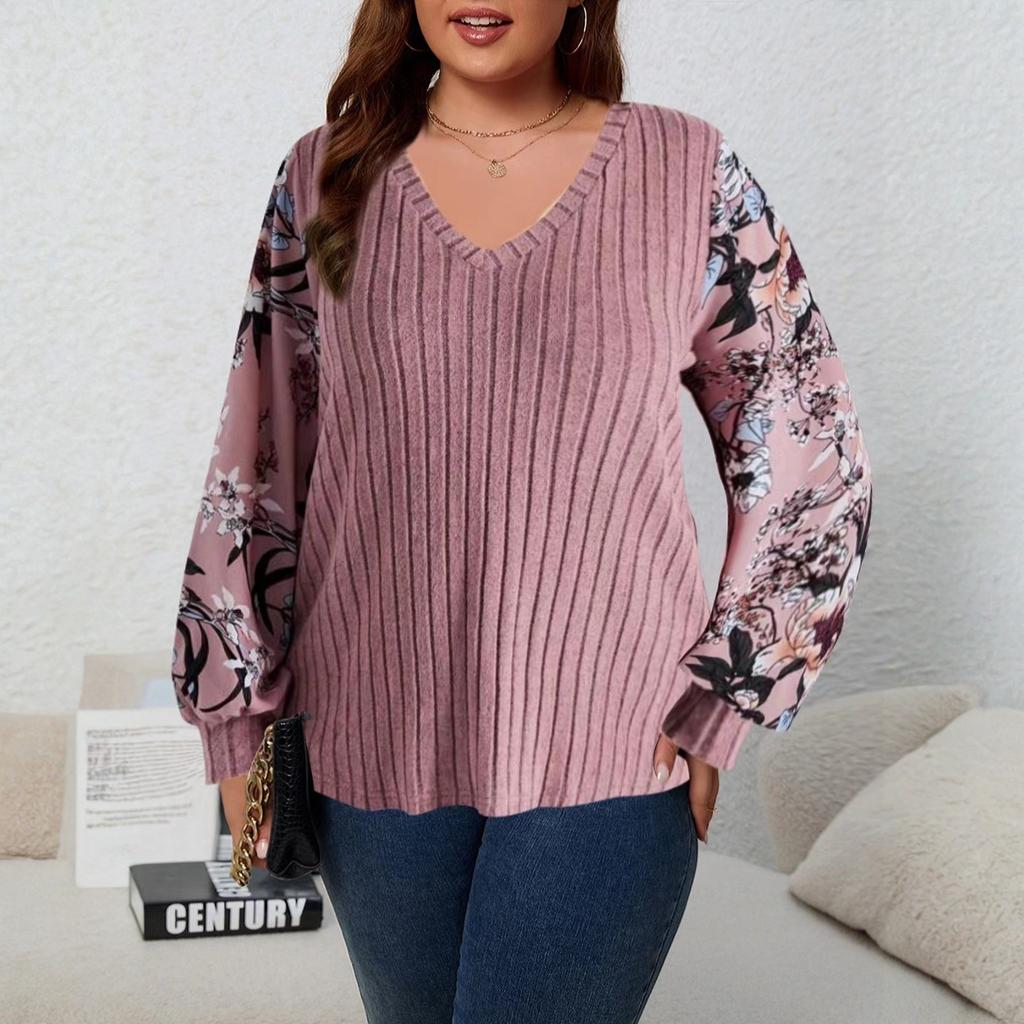 Women’s Long Sleeve Tops V Neck T Shirts Color Block Knit Casual Tops Basic Shirts