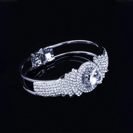 Women Bangle with Buckle Opening Closing Design, Sparkling Cubic Zirconia Bracelet, Formal Wear Wrist Accessory
