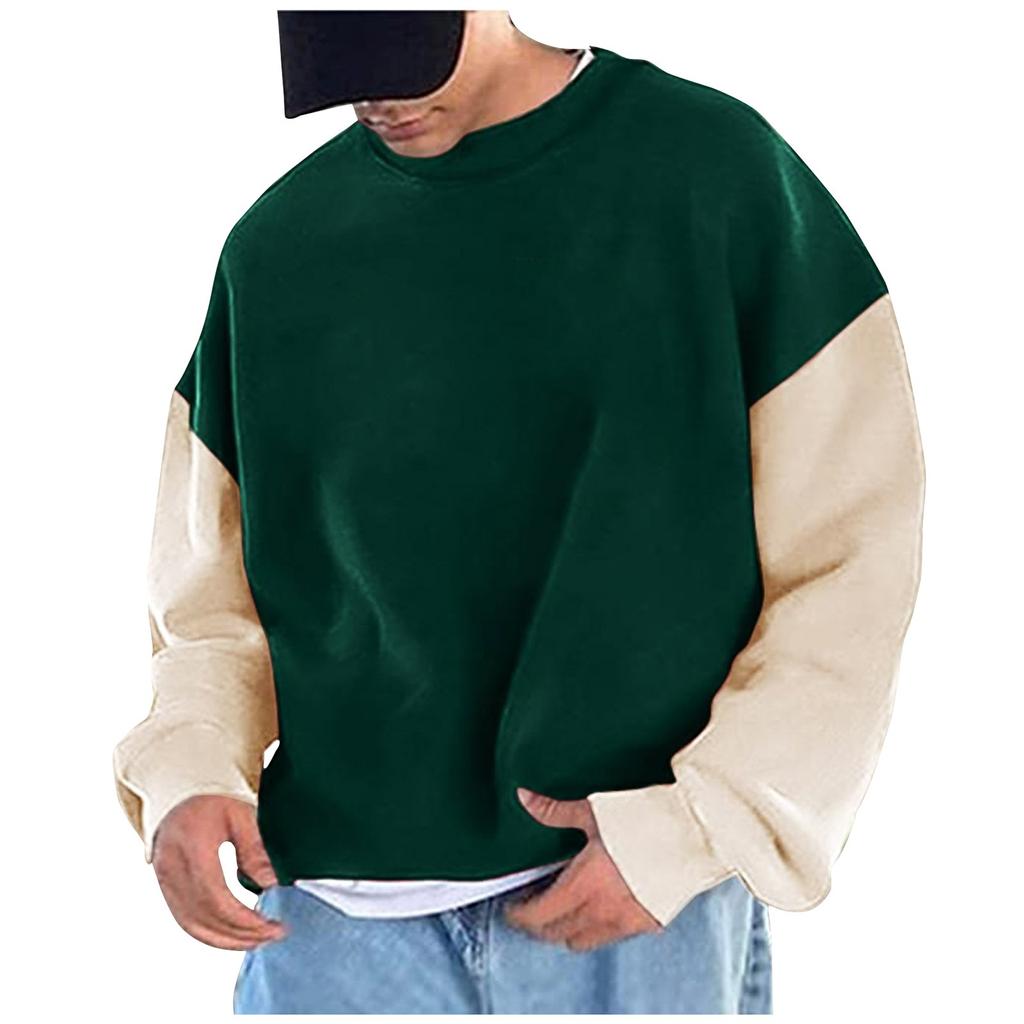 Pánské barevné volné mikiny s kapucí s přepadlými rameny a kulatým výstřihem, pánské ležérní sportovní mikiny