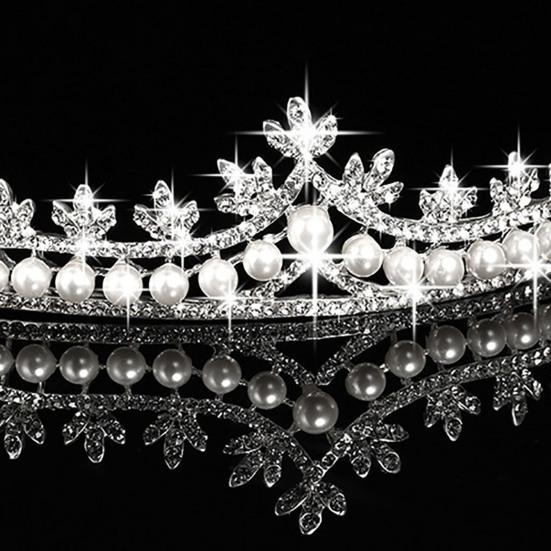 Damen Diademe Glänzend Exquisite Handwerkskunst Legierung Kunstperlen Blätter Strass Krone Haar Accessoires