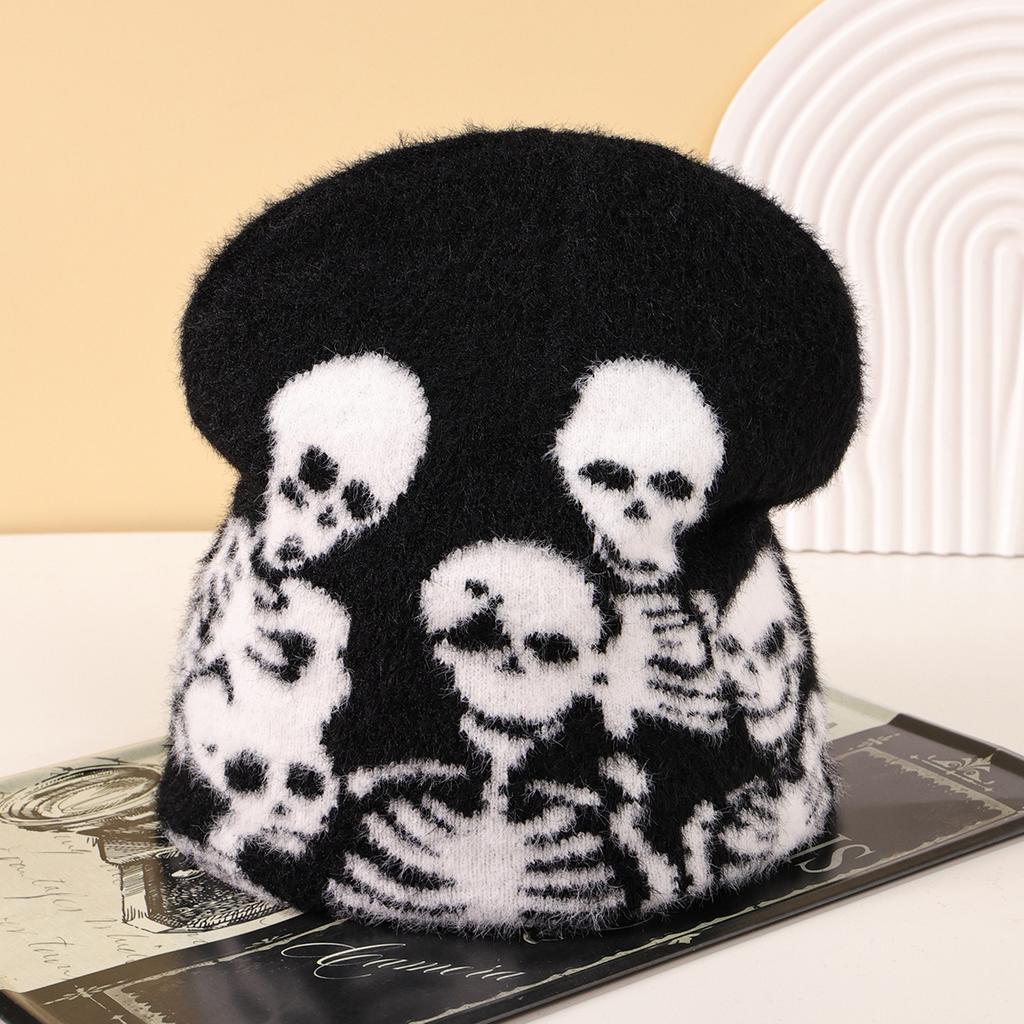 24 Fashion Personality Trend Knitted Hat Skull Head Jacquard Wool Hat Outdoor Versatile Autumn And Winter Cold And Warm