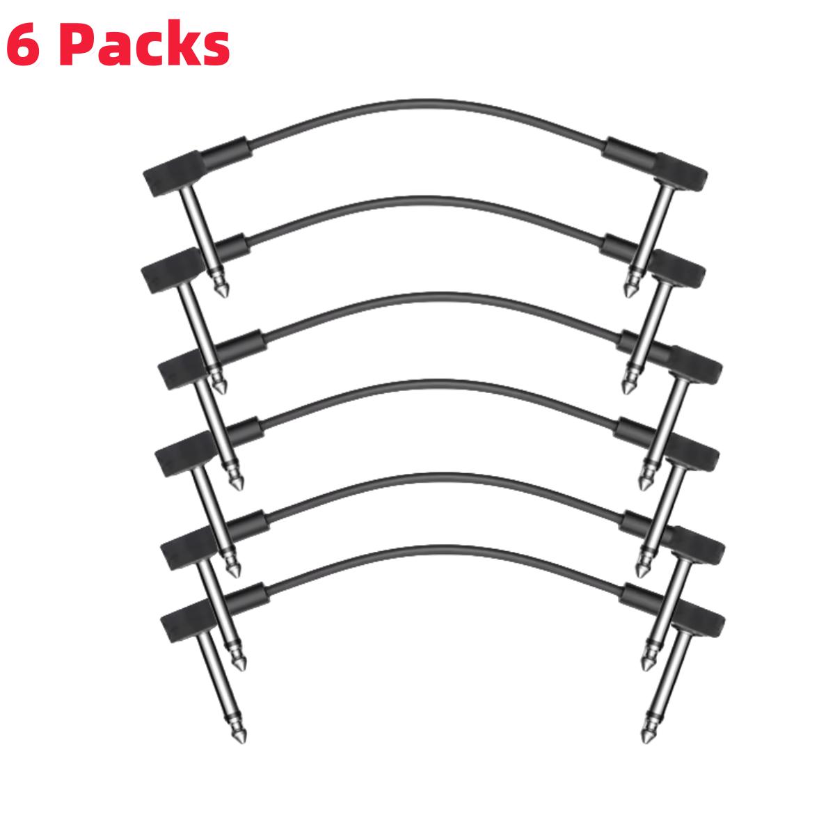 6 упаковок гитарных педалей эффектов, плоские патч-кабели, длина 6 дюймов, 1/4 , Г-образные, TS Mono, для гитарных педалей эффектов