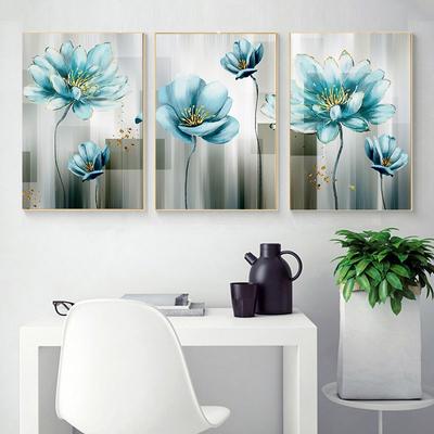 For Living Room Gold Print Cuadros Salon Decoracio Abstract Blue Flower Canvas Painting Modern Baby Blue Wall Art Picture No Frame