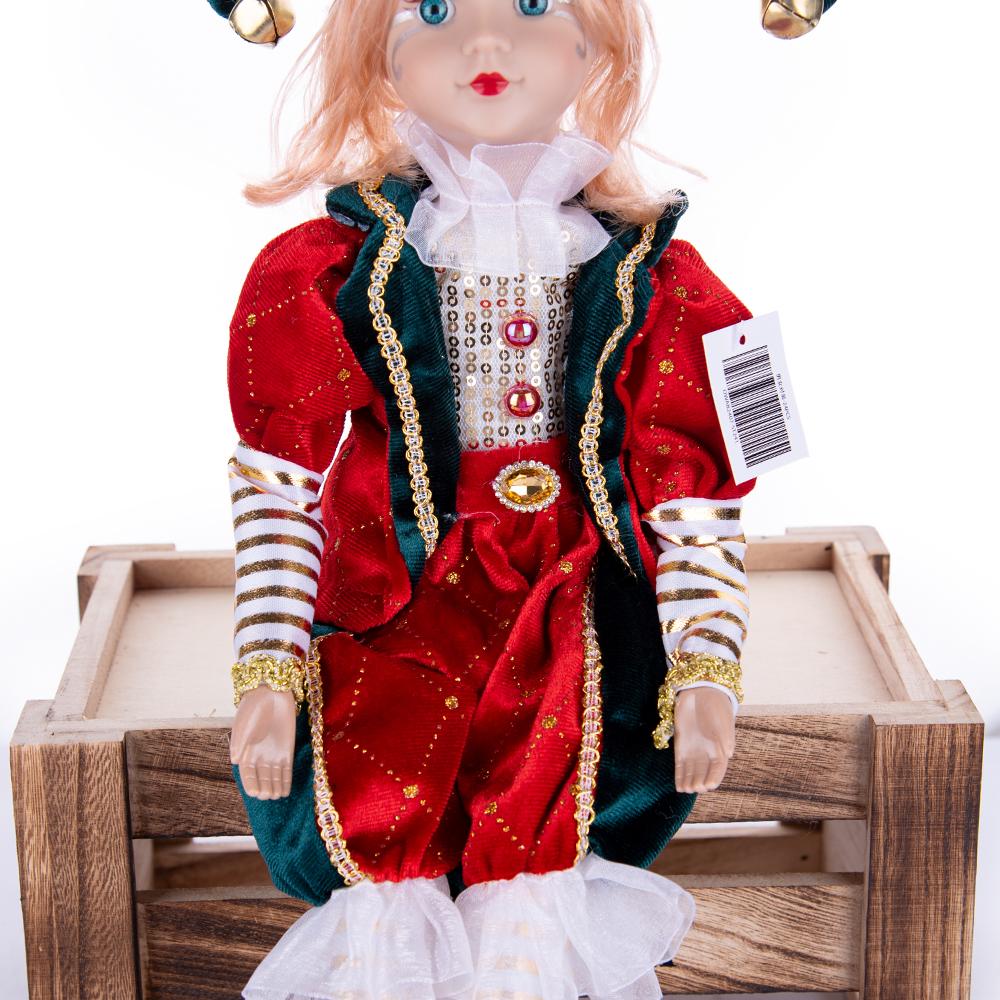 Rot-Grün-Gold Retro Hofnarren sitzende Weihnachtsfigur