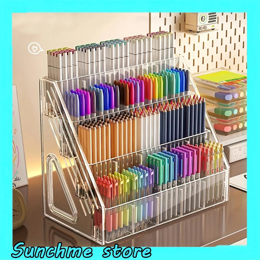 Large Capacity Acrylic Pen Holder Organizer with Multi-Compartment Storage, Desk Organizer for Pencils, Markers, School Supplies