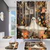 Hot 4Pcs Halloween Shower Curtain Set with 12 Hooks & Toilet Mat, Spooky Bat Ghost Print Waterproof Bathroom Decor for Housewarming