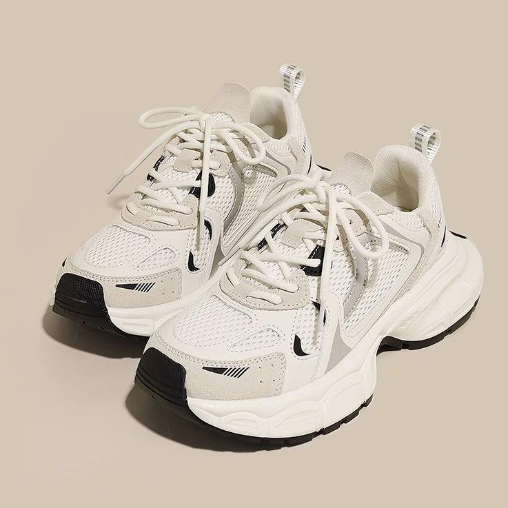 

Кроссовки папы для девочки 2025 Новая летняя обувь Универсальная платформа Высокий каблук Популярные сетчатые туфли Сетчатые дышащие кроссовки 40 белый