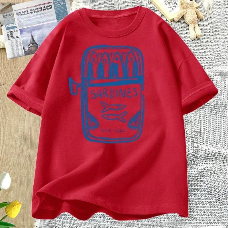 Sardine  Fisherman Beach Printed Short Sleeve Tshirt Casual Round Neck T Shirt Summer Casual Printed WomenT Shirt Clothing Tops