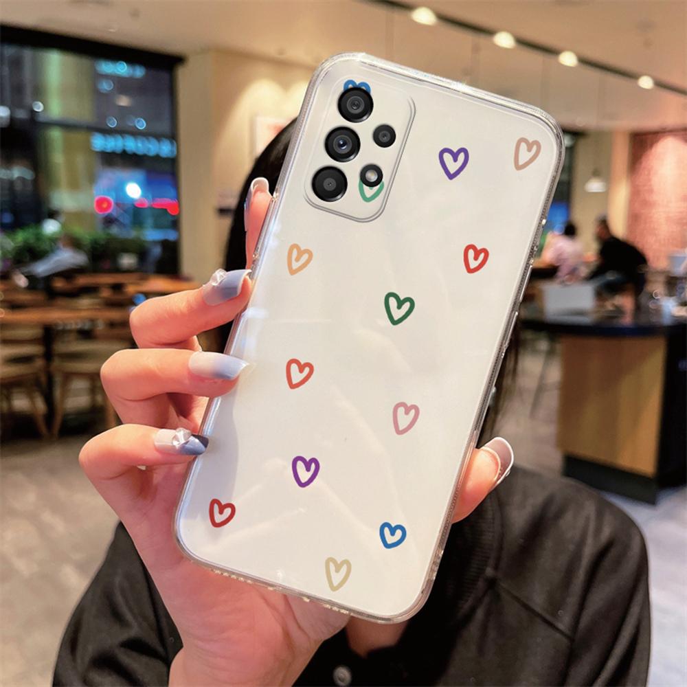 For Samsung Galaxy A53 A52 A32 A22 A21S A50 A70 A31 A51 Heart Love Phone Case Non-Yellowing Transparent Clear Couple Cover Back