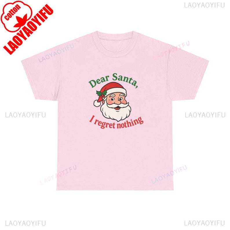 Dear Santa I Regret Nothing Funny Christmas TShirt Cartoon Santa Face Tee Holiday Humor Shirt Unisex Unisex Print Casual Tee Tops S