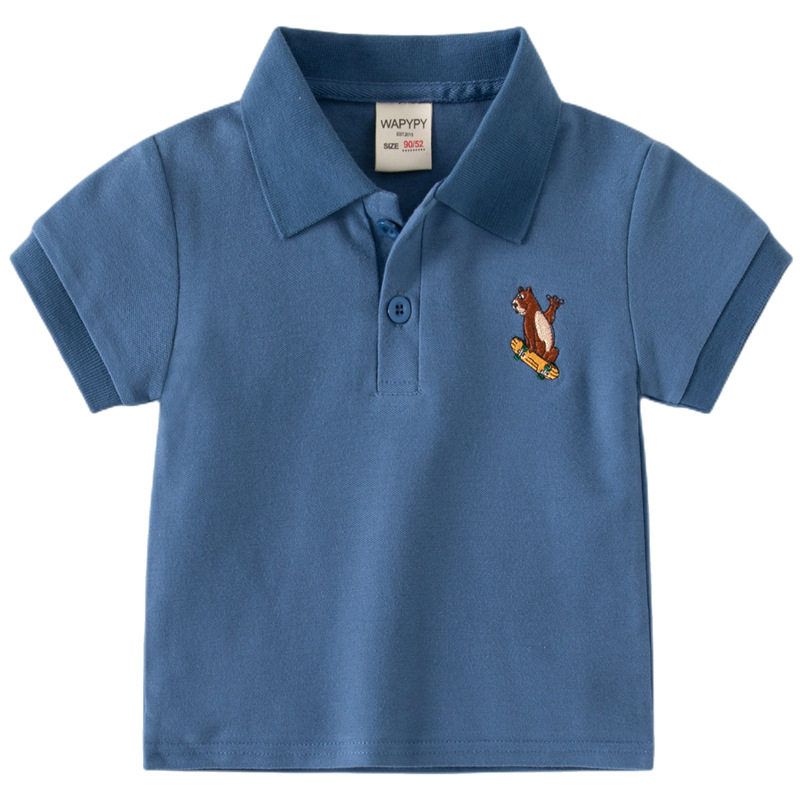 Boy's Short-Sleeved T-shirt Clothes Children's Summer Clothing Children's Embroidery Bear Polo Shirt Baby Boy Half Sleeve Polo Collar Top