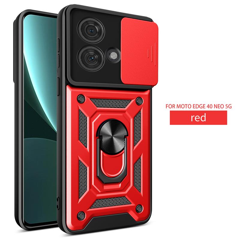 Para Motorola Edge 40 Neo Capa Slide Camera Protector Armor Phone Case para Moto Edge 40 Neo 5G Suporte de anel magnético Capa traseira