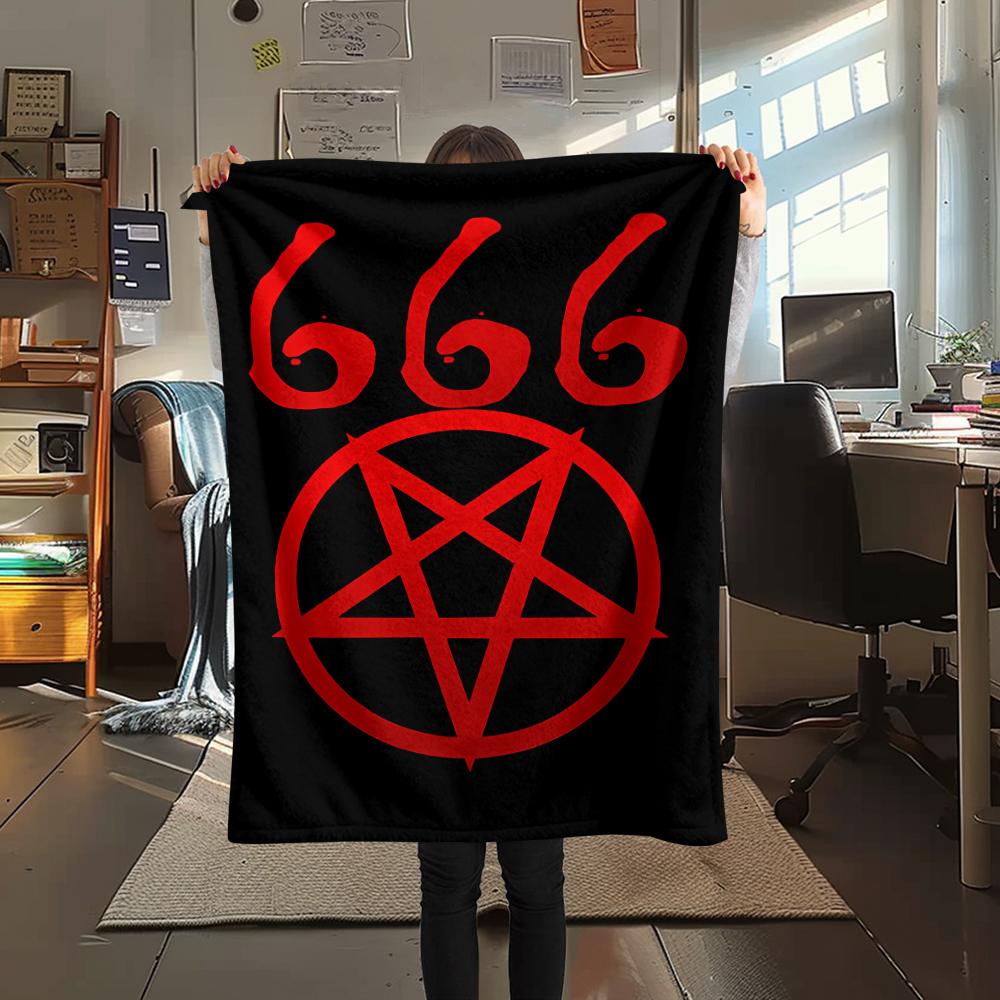 1PC Satan Symbol Print Flannel Blanket, High Quality All Seasons, Home Decor, Warmth and Comfort, Perfect for Christmas Gifts