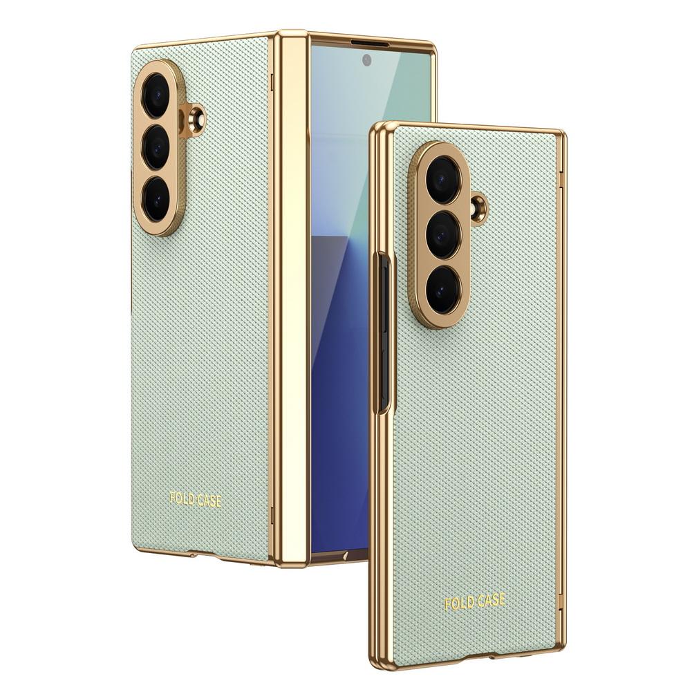

Diamond-patterned Leather Electroplated Frame Full-cover Hinge Case for Samsung Z Fold 7 Galaxy Z Fold 6 5 4 Glass Protect Cover Galaxy Z Fold4
