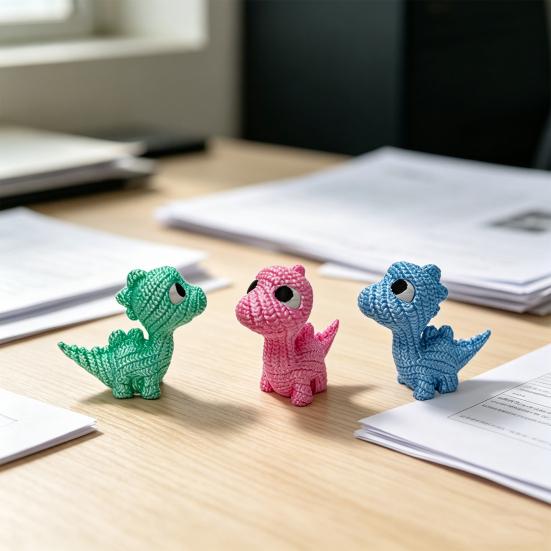 Yousheng 3D Printed Dinosaur Figurine, Cute Mini Crochet Texture Dino Statue, Miniature Collectible Desktop Decoration for Kids Room Table Decor