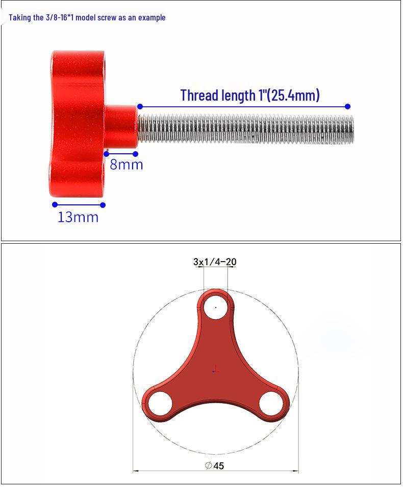 Xingyuan Photography Flat Head Hand-Tightening Screw 3/8" to 1/4" Adapter for Astronomy Accessories, Various Lengths