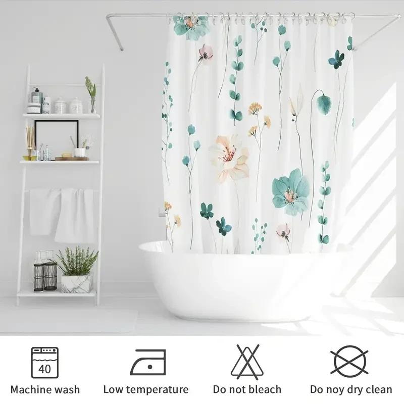 1pc Modern Watercolor Floral Shower Curtain Set with Hooks - Waterproof and Minimalist Design for Bathroom Custom shower curtain