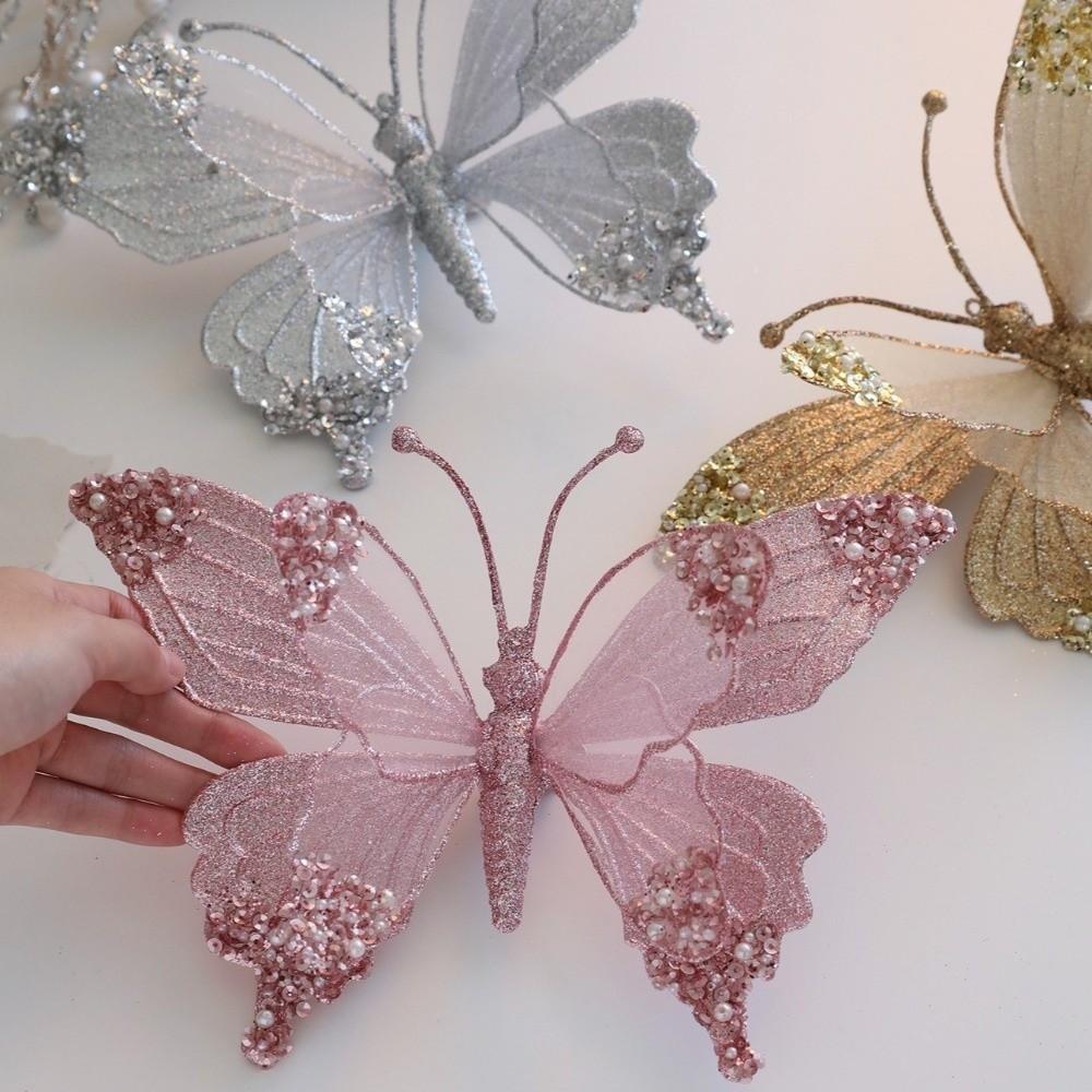 Sparkling Christmas Butterfly Ornament Glitter with Clip Dragonfly Hanging Decoration Colorful Christmas Tree Decorations