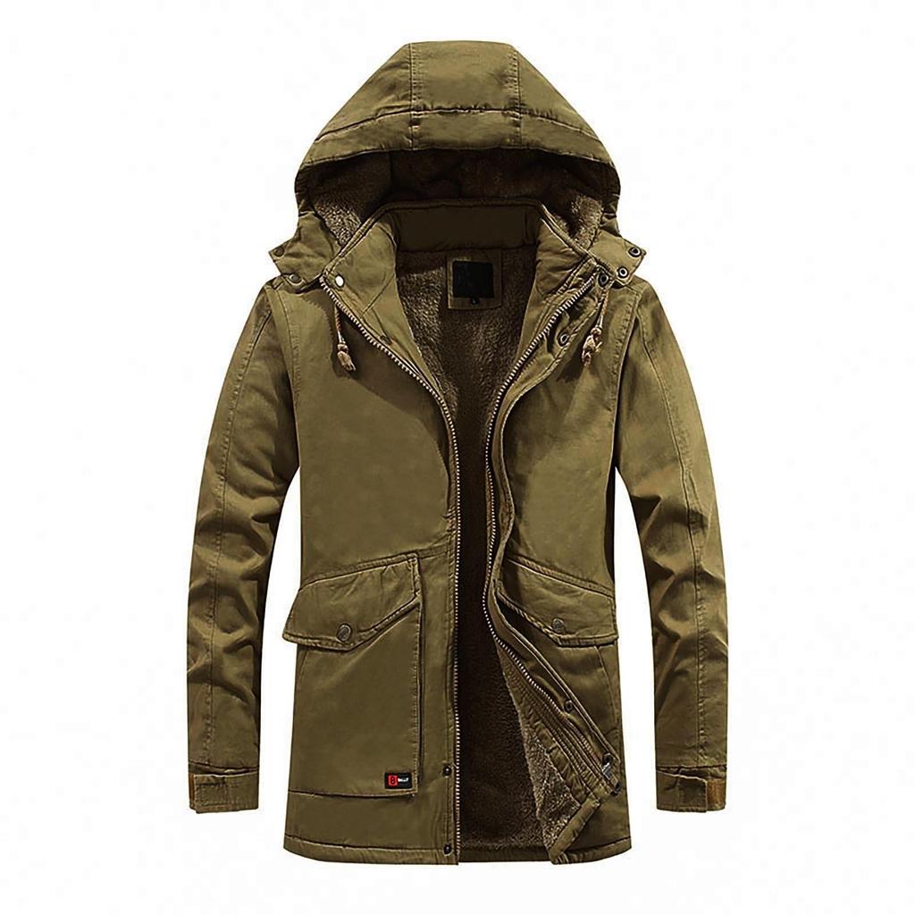 Men's Winter Hooded Windproof Solid Long Sleeve Soft Coat  Jacket