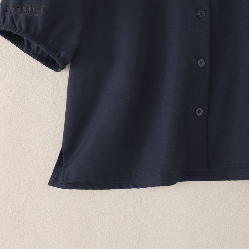 ZANZEA Women Casual Round Neck Solid Color Loose Half Sleeve Blouse