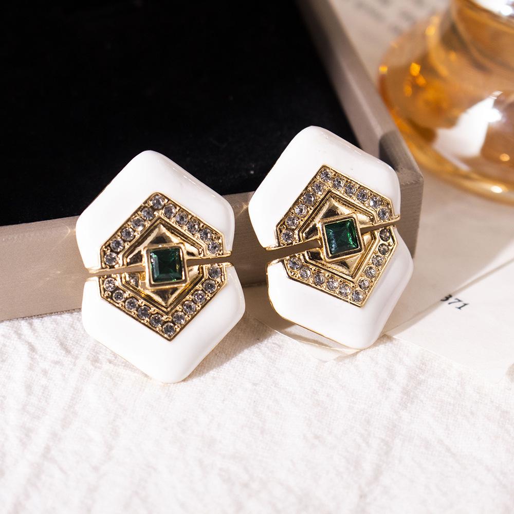 

Винтажные геометрические серьги-пусеты со стразами - Ретро придворный стиль, Нишевый дизайн, Легкая роскошь, Высокий класс