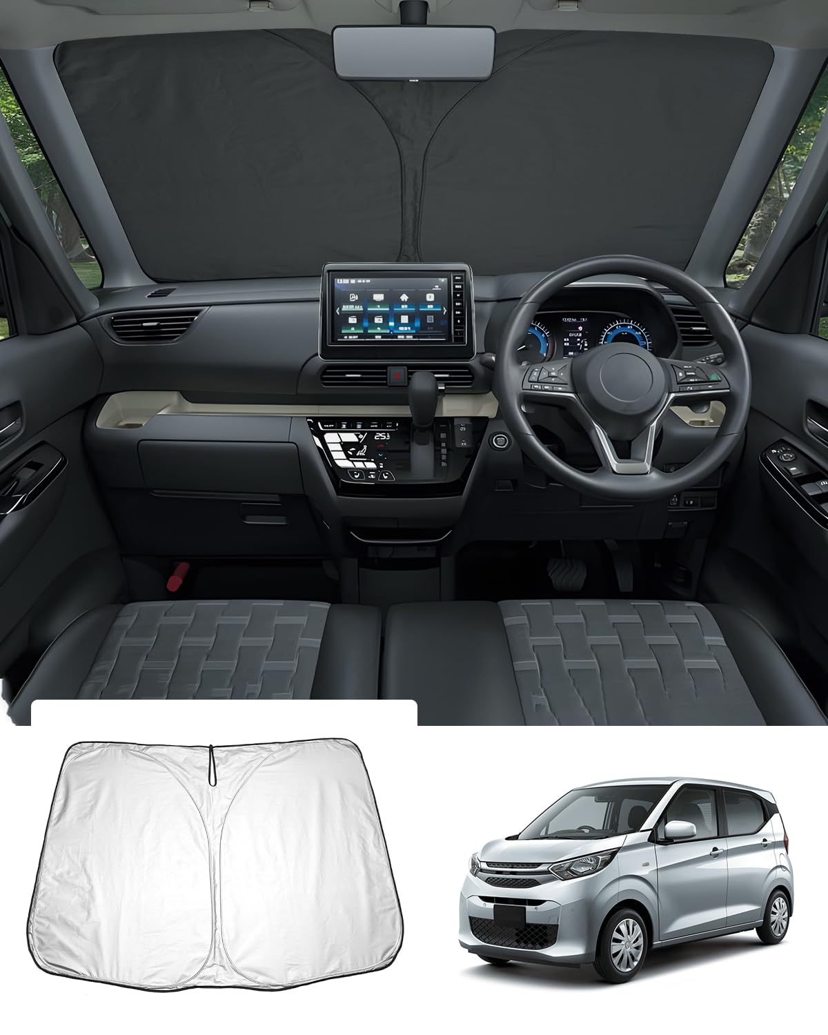 

GAFAT Автомобильный солнцезащитный козырек для Mitsubishi eK Wagon Модель 2019 года Текущее лобовое стекло УФ Складной Mitsubishi eK Wagon B36W Тепло УФ Сумка для хранения Автомобиль Легкий интерьер