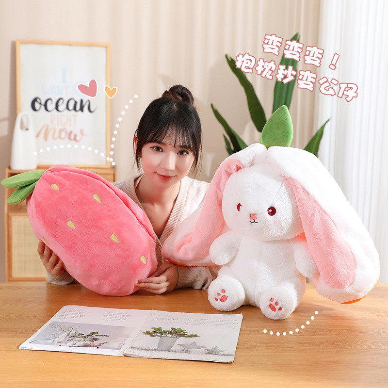 Influencer-Inspired Strawberry Bunny Plush Toy: Cute, Soft Hugging Doll for Girls