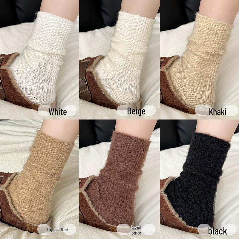 Women s Mid-Tube Wool Socks: Thick, Warm Cashmere for Autumn & Winter One Size чёрный