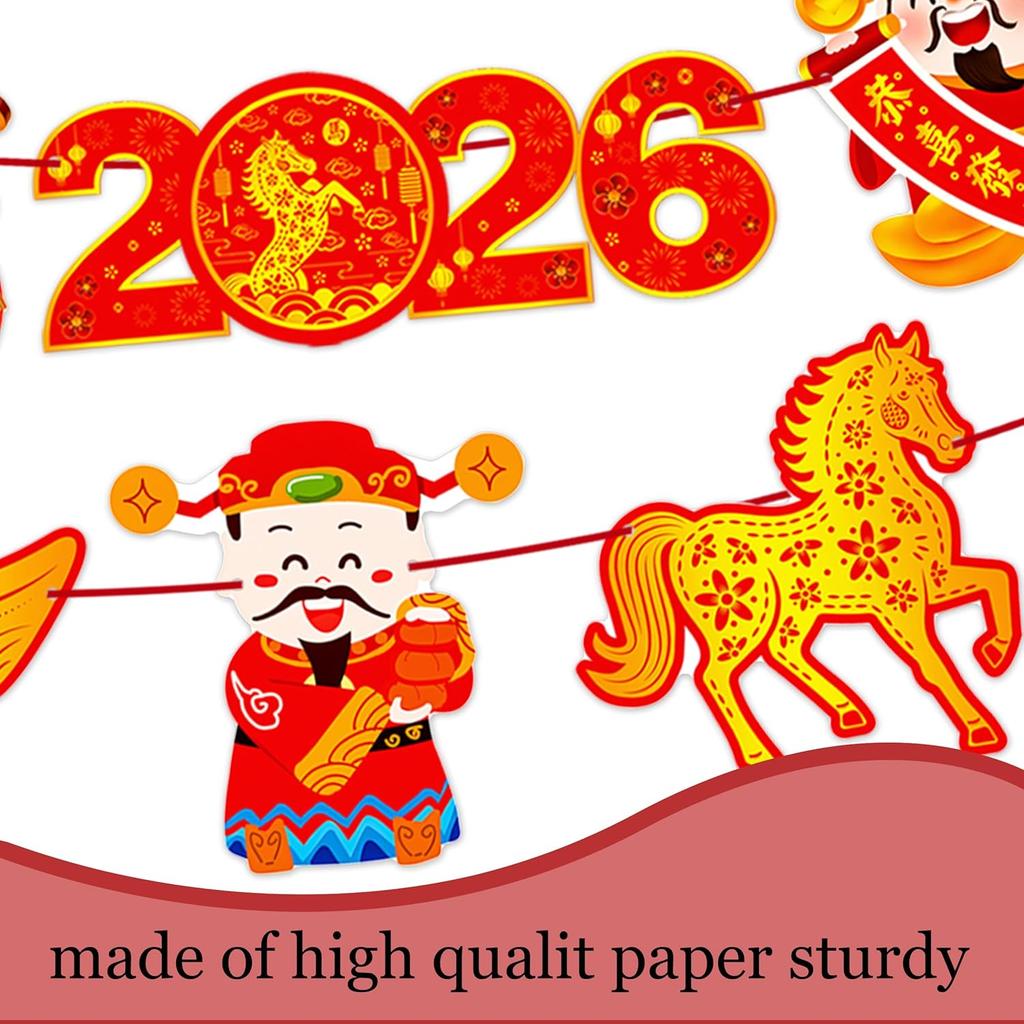 2pcs Chinese New Year Banners 2026 Year of Horse Party Banner Decorations for Lunar New Year Party Decorations Spring Festival Party Supplies
