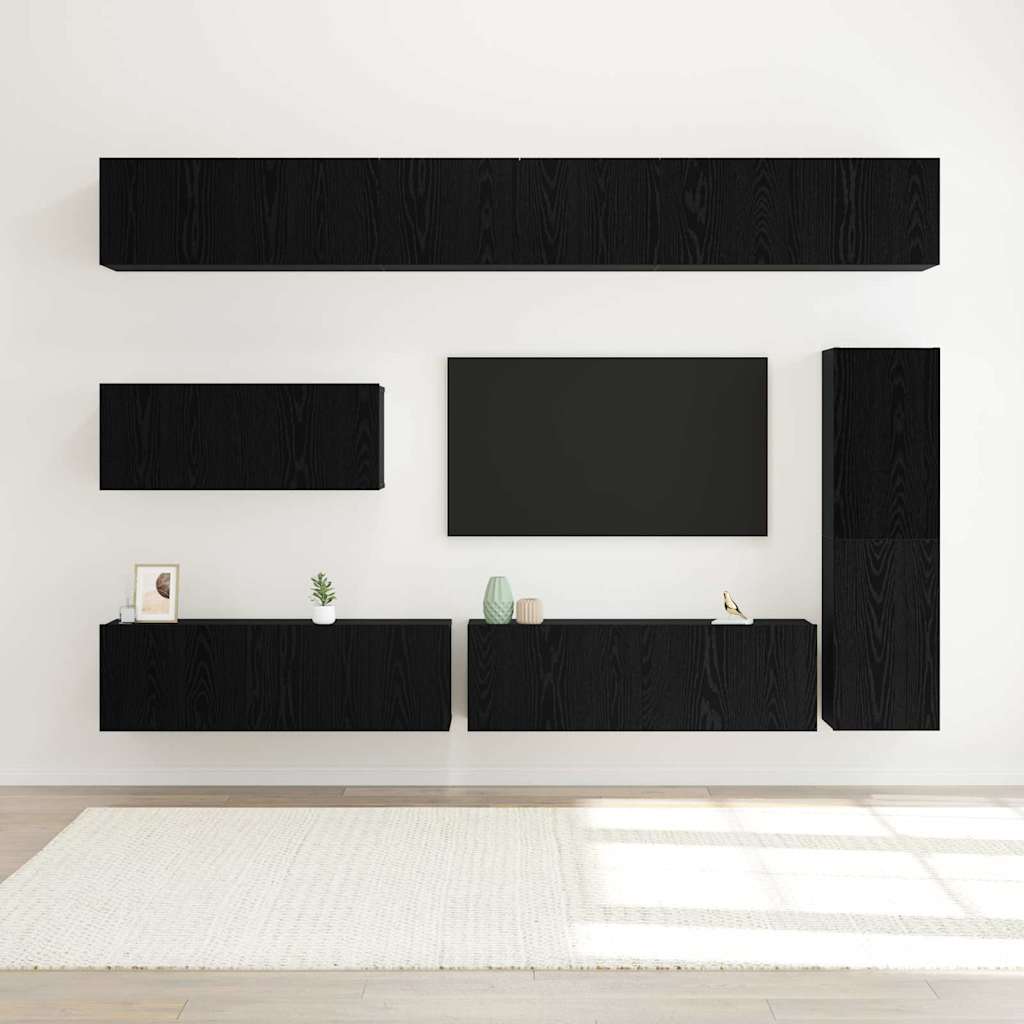 7 Piece TV Cabinet Set Black Oak Effect Particleboard