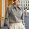 Women's Corduroy Lapel Collar Blouse Casual Top for Work and Commute