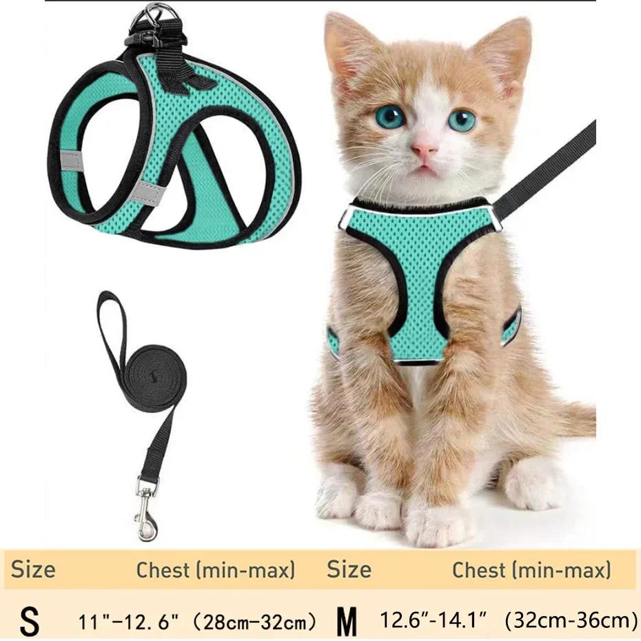 Harnais et Laisse Réglables pour Chat pour la Promenade - Harnais Gilet Anti-Évasion pour Chaton avec Maille Douce Réfléchissante pour Chiot Extérieur