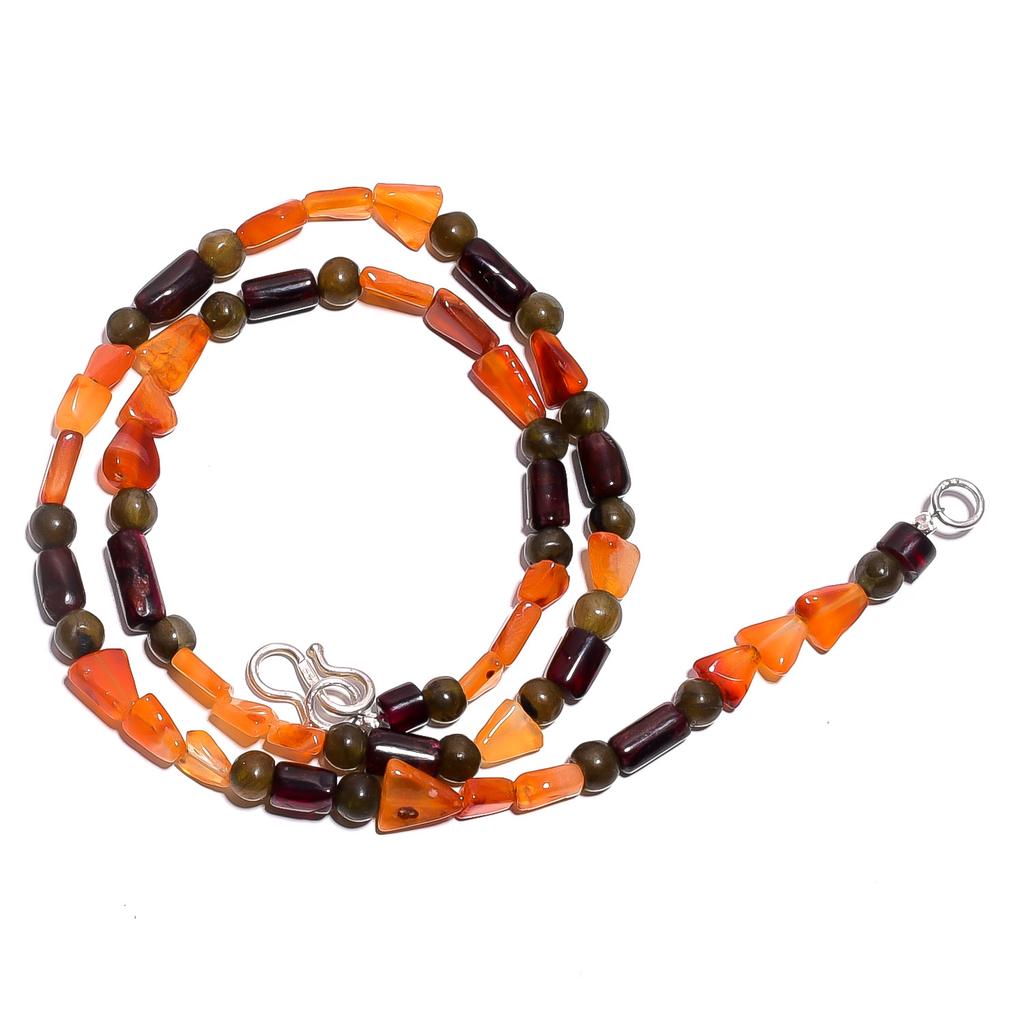 Natural Carnelian Labradorite Garnet Gemstone Smooth Beads Necklace 17" UB-4710 UB-4710