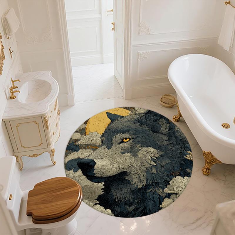 Sky Wolf,Round Area Rug,Carpet Rug for Living Room Bedroom Sofa Playroom Decor,Non-slip Floor Mat