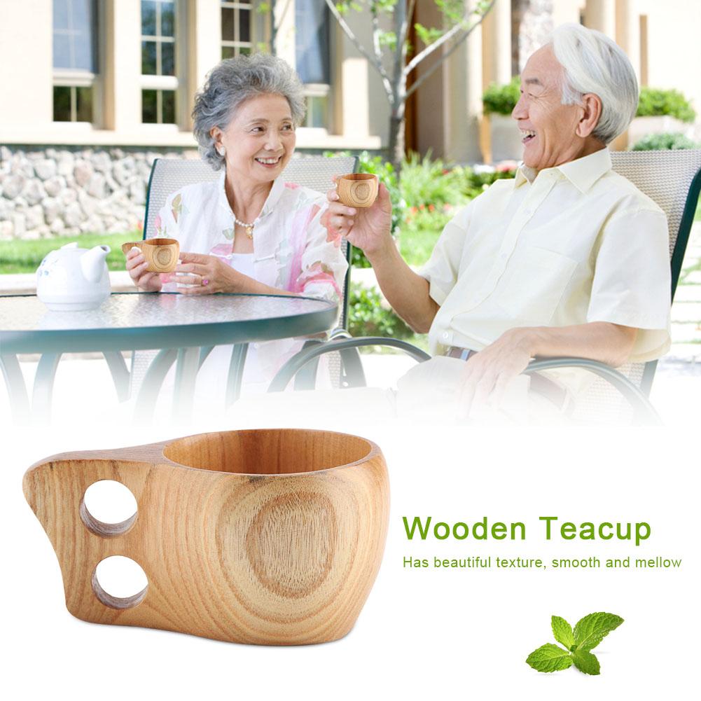 

Wooden Tea Coffee Cup Portable Outdoor Natural Wood Drinks Drinking Mug with Handle(#1) Double Hole