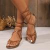 popular  Sandals Women Summer Beach popular Sexy Flat Casual Cross-Tie Open Toe Fairy Style Narrow Band Shoes Black Rome Sandals