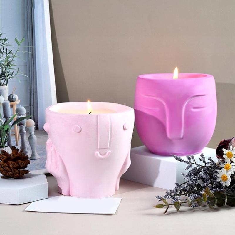 Innovative Silicone Flower Vase Molds Face Shape Flexible Ornament Molds Silicone Flowerpot Mold Suitable for Crafting