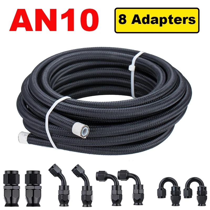 10FT 3M Universal AN4/6/8/10 PTFE Fuel Line Kit Nylon Stainless Steel Braided PTFE Fuel Hose with 8pcs Hose End Fitting Adapters