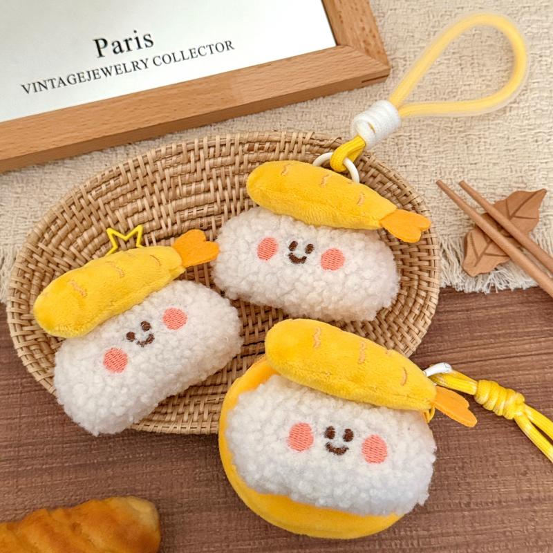 Cute Creative Plush Fried Shrimp Sushi Pendant Keychain Cartoon Coin Purse  Backpack Decoration Pendant Accessories Gifts