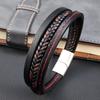 Stainless Steel Black Red Leather Bracelet Men's Stripe Mix-match Color Selection Fashion Bracelet Jewelry Birthday Party Gift