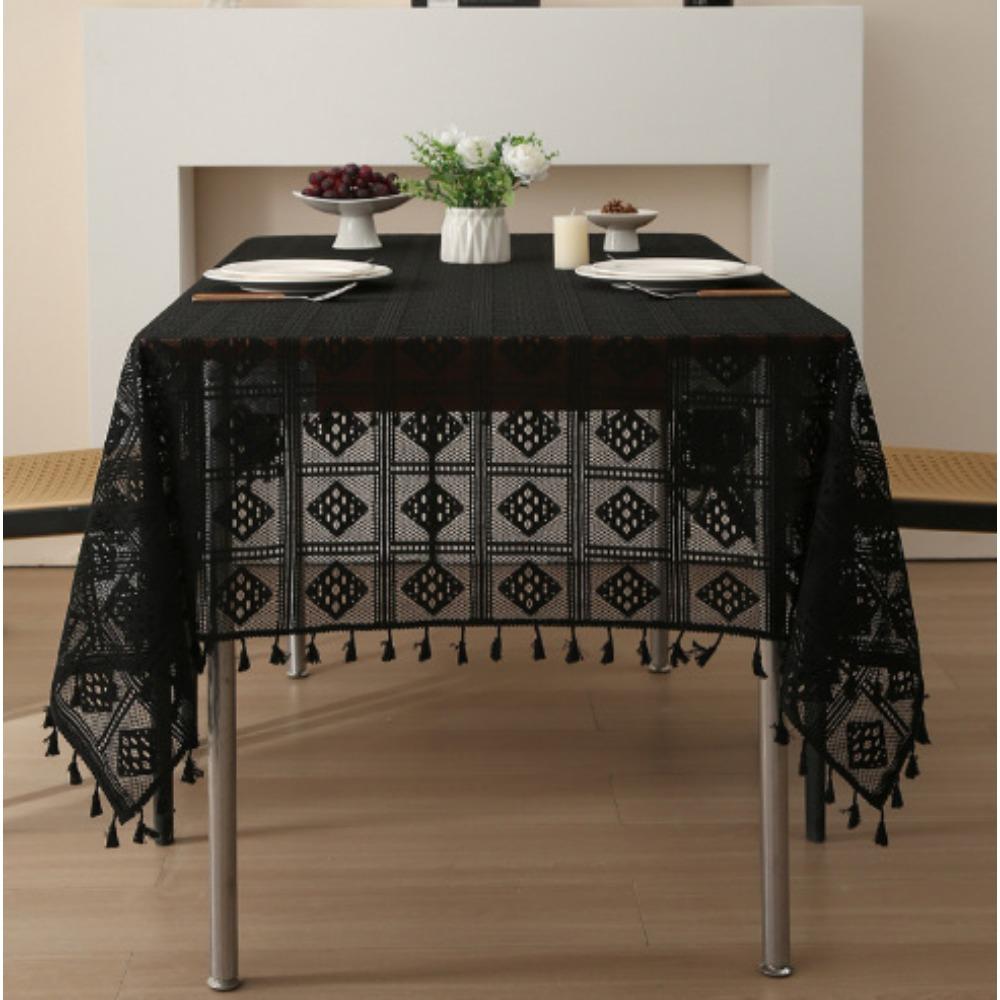 

Винтажная вязаная крючком полиэстеровая скатерть, пасторальный стиль, ажурный узор из кисточек, четыре листа, прямоугольная машинная тканая скатерть 100*140cm